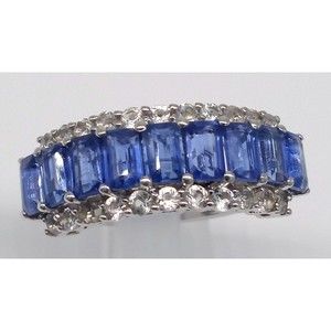 Tanzanite Clear Quartz Ring 925 Sterling Silver Size 6.75 Prong Designer Sparkly